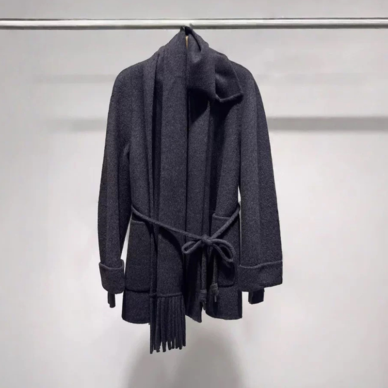 MM商场同款2025冬季新款大翻领双面呢大衣流苏披肩毛呢外套女0891