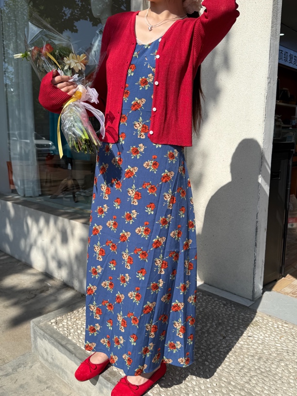 时尚套装显瘦长款复古夏季女装裙子百搭休闲风连衣裙国风碎花