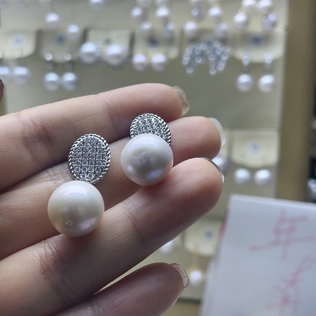 淡水珍珠耳饰银S925镶嵌