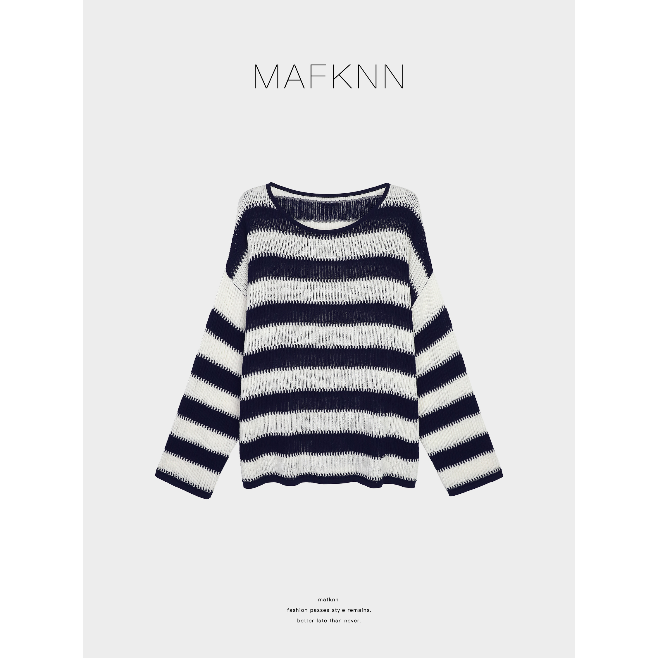 MAFKNN/玛肯时尚休闲简约宽松圆领套头条纹小衫上衣MK12891