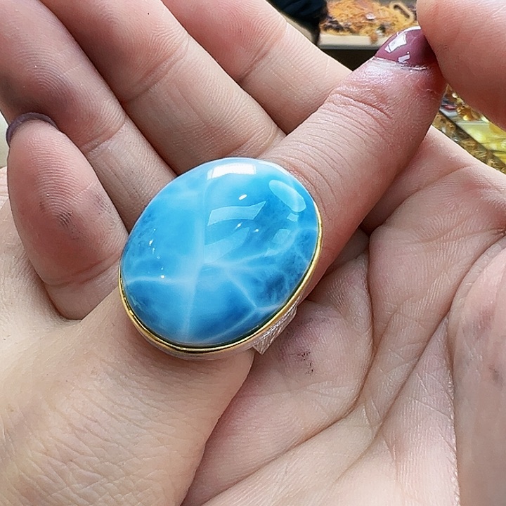 银S925镶嵌针钠钙石（海纹石）珠宝奇石