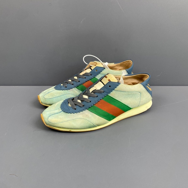 95新 GUCCI/古驰 41码 Gucci 蓝色格纹板鞋 鞋面小掉色 休闲鞋265