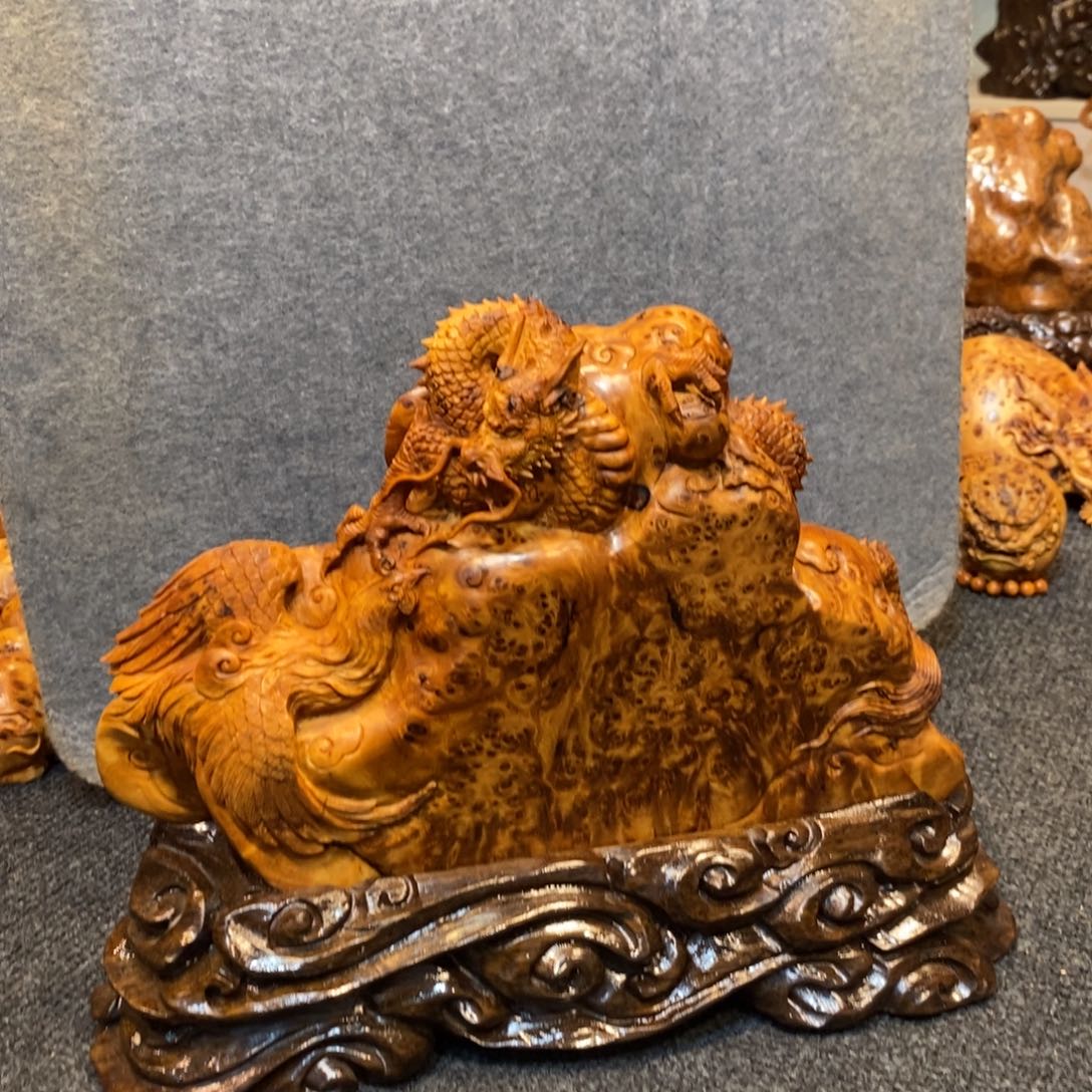 柏木（崖柏）太行精品陈化黑金爆满瘤疤龙凤呈祥摆件