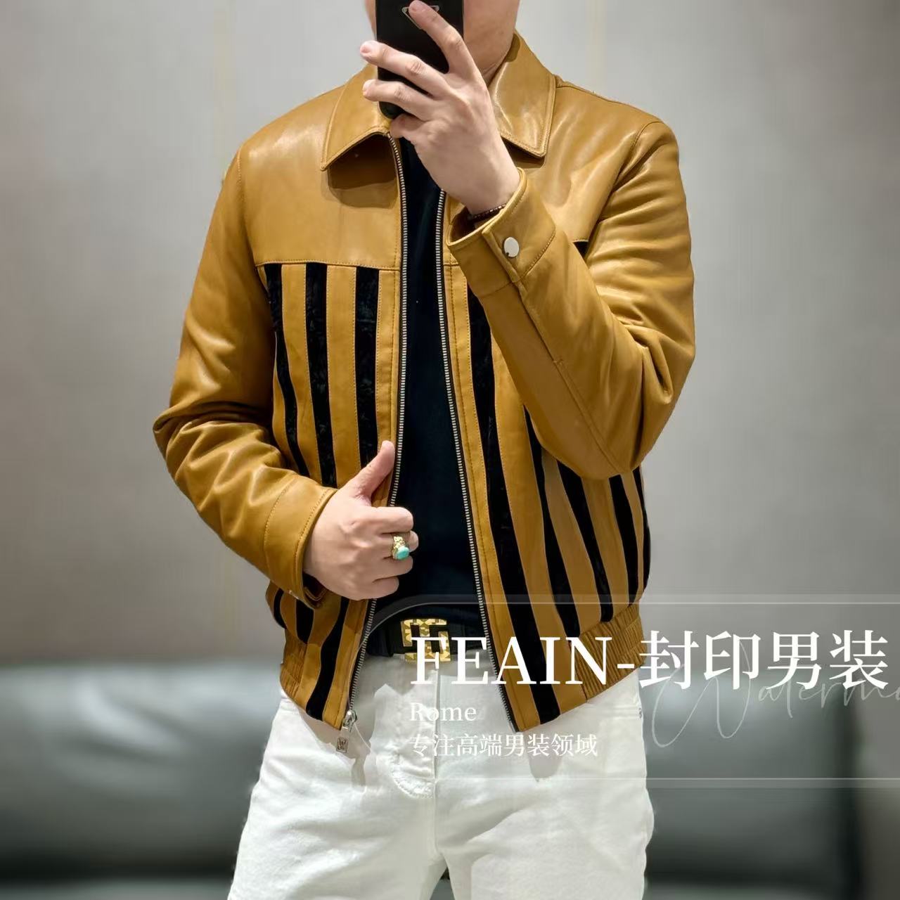 【雷迪凯奇】高端男士立体拼接工艺生态皮夹棉夹克K8137