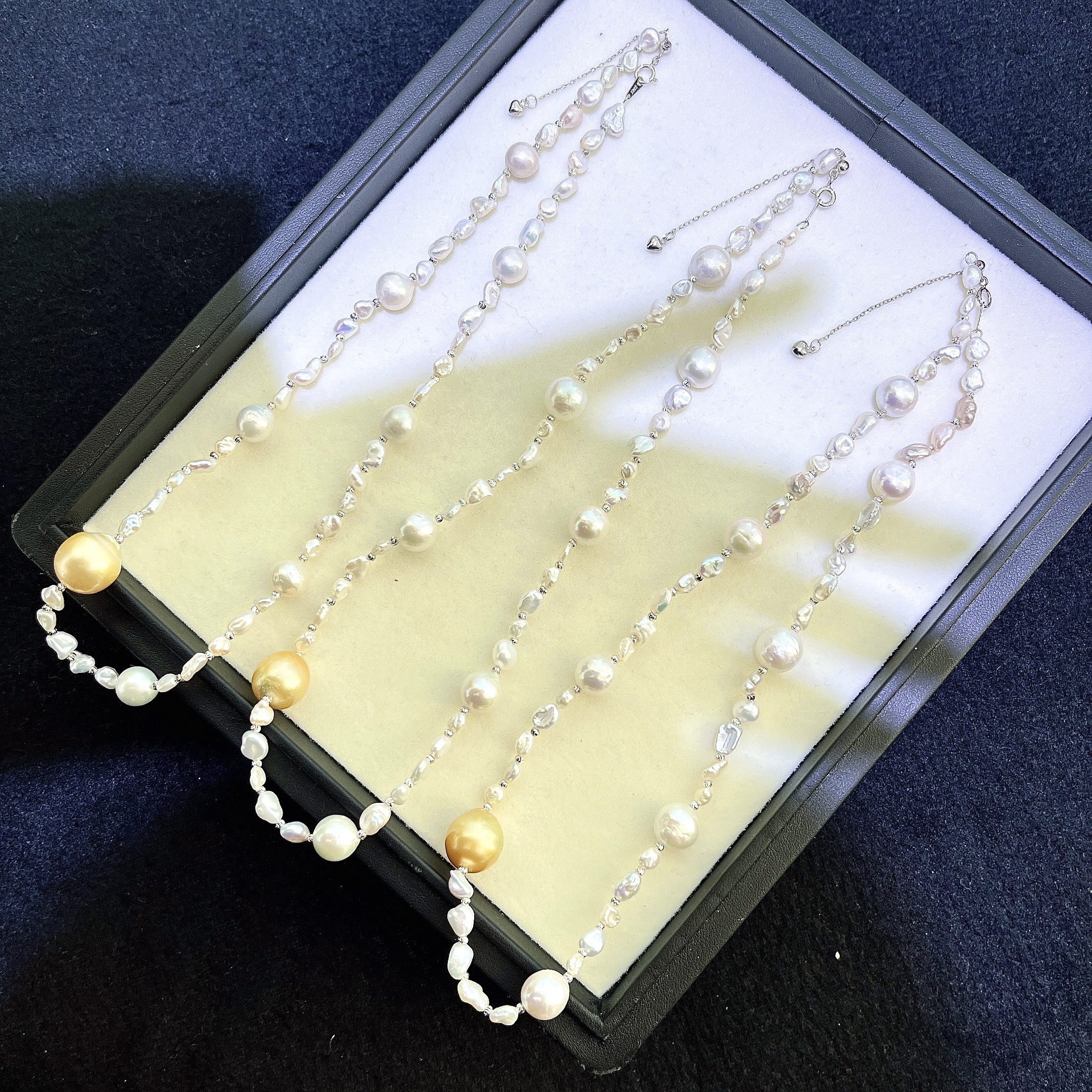 【珍珠甄选】淡水keshi+金珠设计款项链  多样性发一 R889