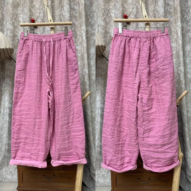 1836亚麻双层秋款航线工艺多色直筒长裤（裤长98臀围120）