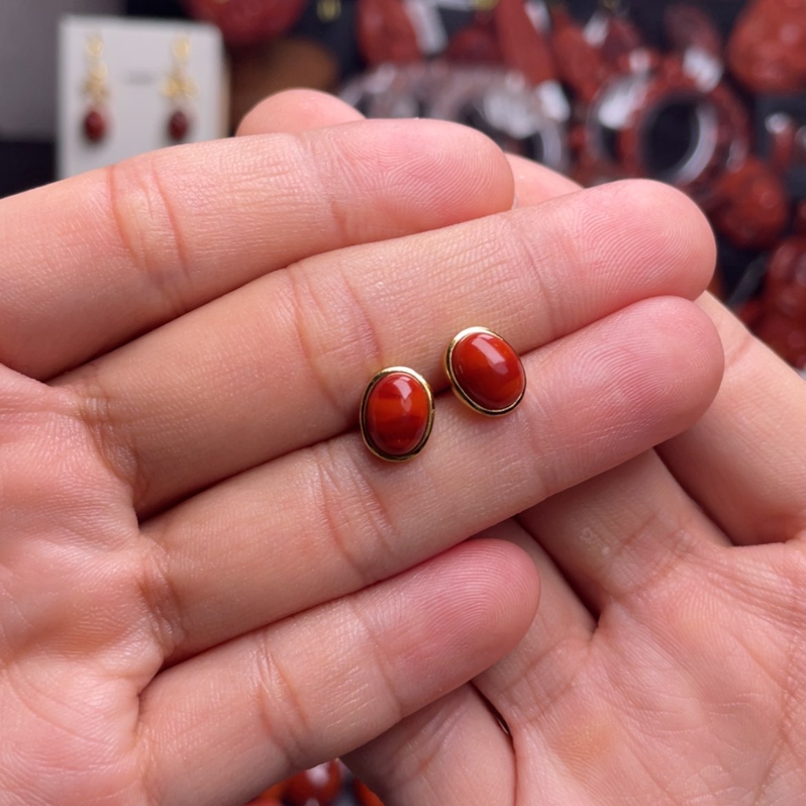 【闪购商品】未镶嵌小蛋面耳钉南红玛瑙