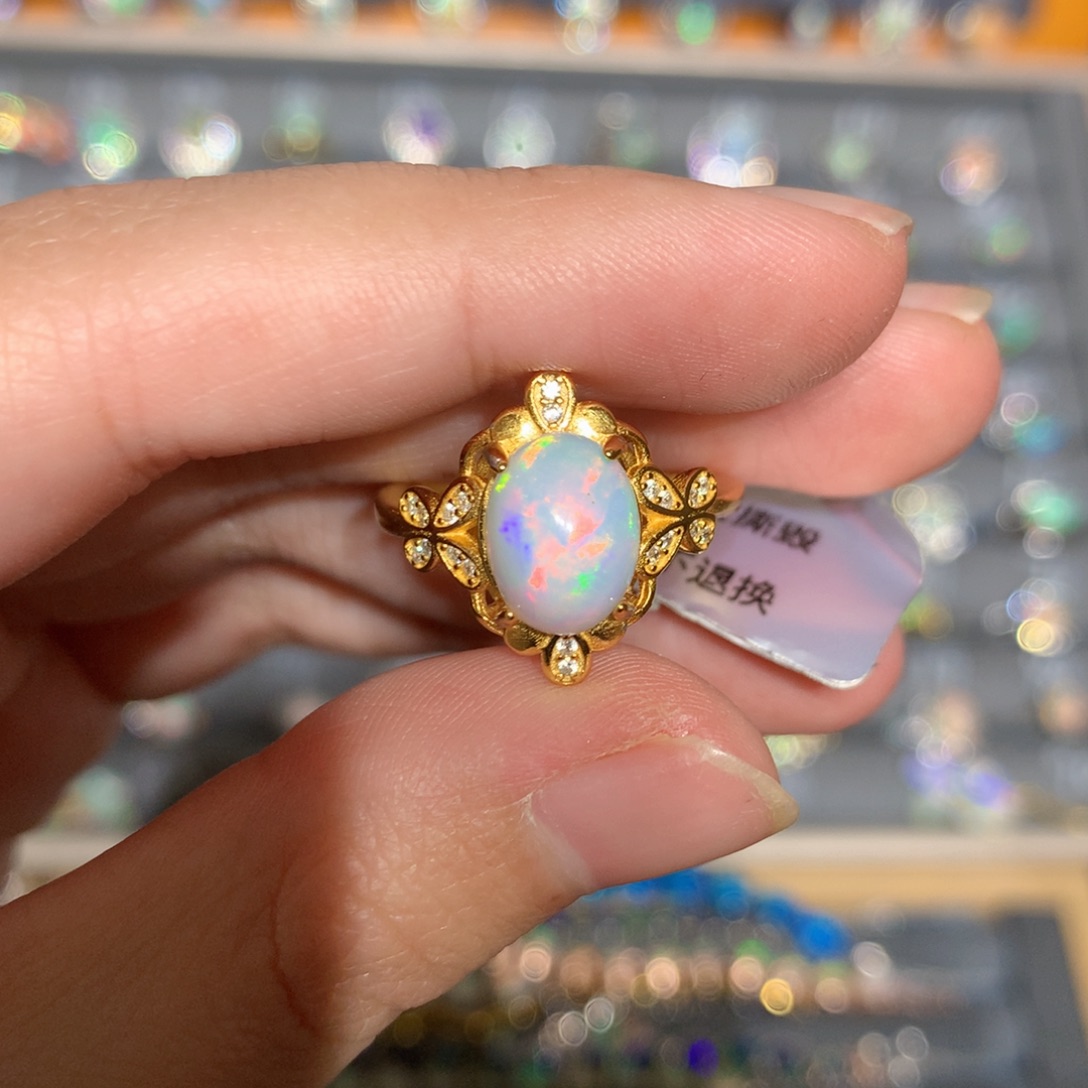 银S925镶嵌欧泊欧泊戒指y