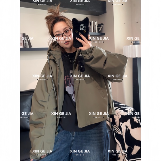 【欣哥】微胖大码 “彩绳” 连帽 短款 羽绒服