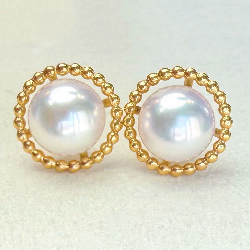 朕的珠 麻花厚金版 天女极珠光天然海水Akoya珍珠耳钉耳环18K金