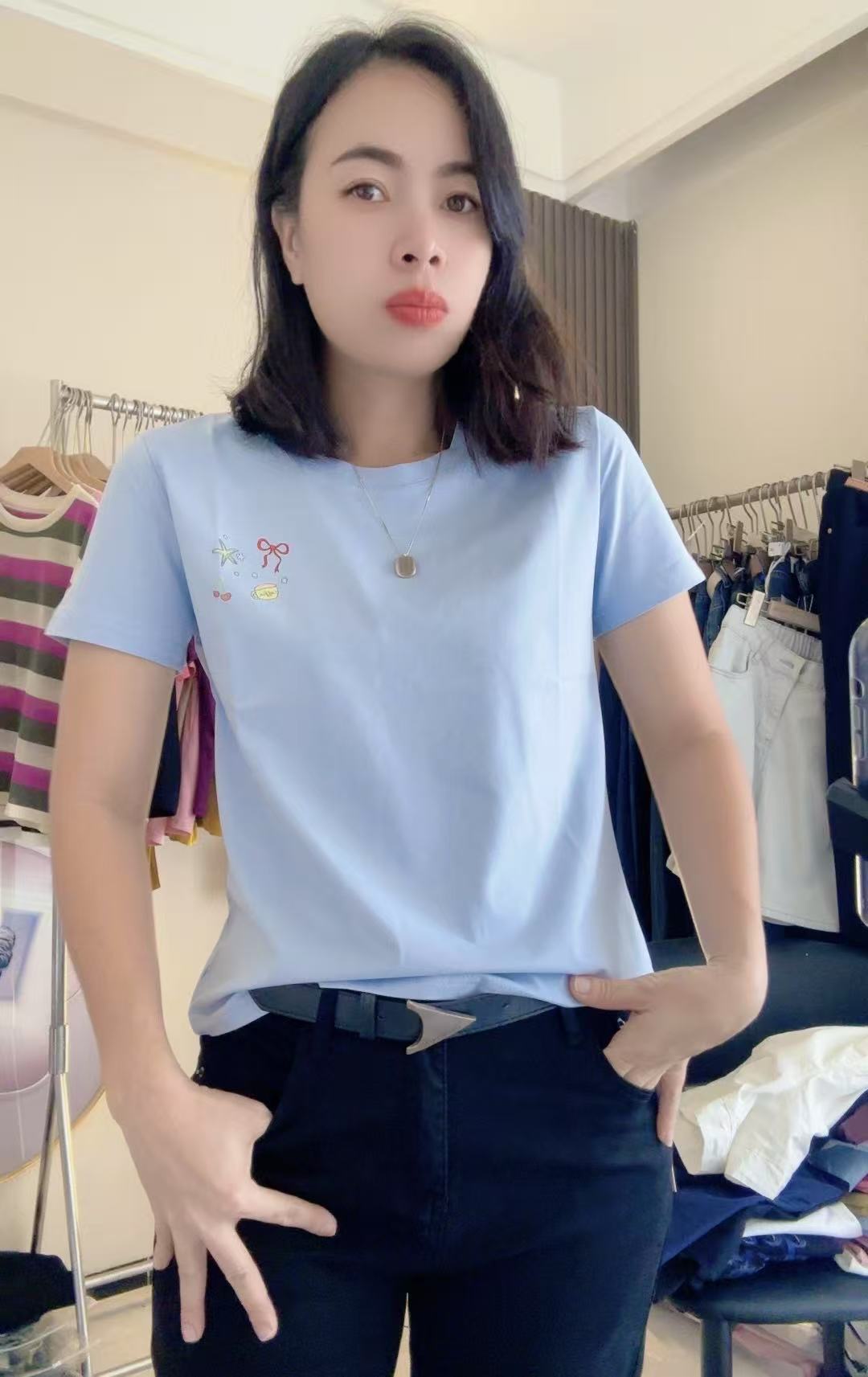 珠珠家t恤上衣女装夏季减龄时尚版显瘦休闲百搭859女款半袖