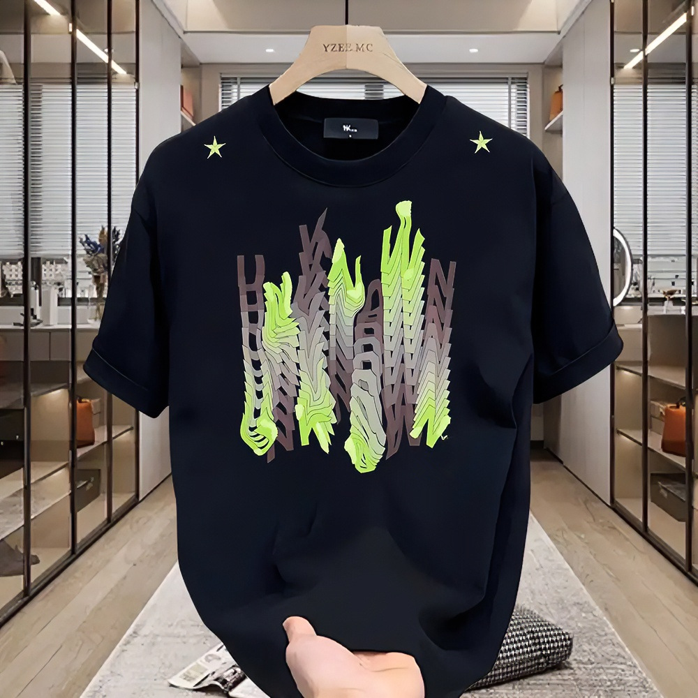 2025短袖T恤潮牌男t恤男士大码国潮宽松圆领印花潮流上衣ins