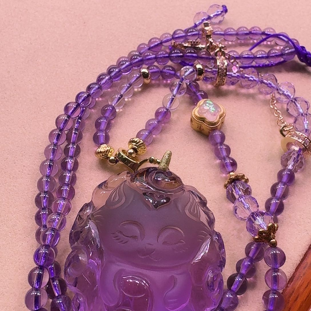 水晶颈饰未镶嵌天然巴西紫水晶狐狐吊坠