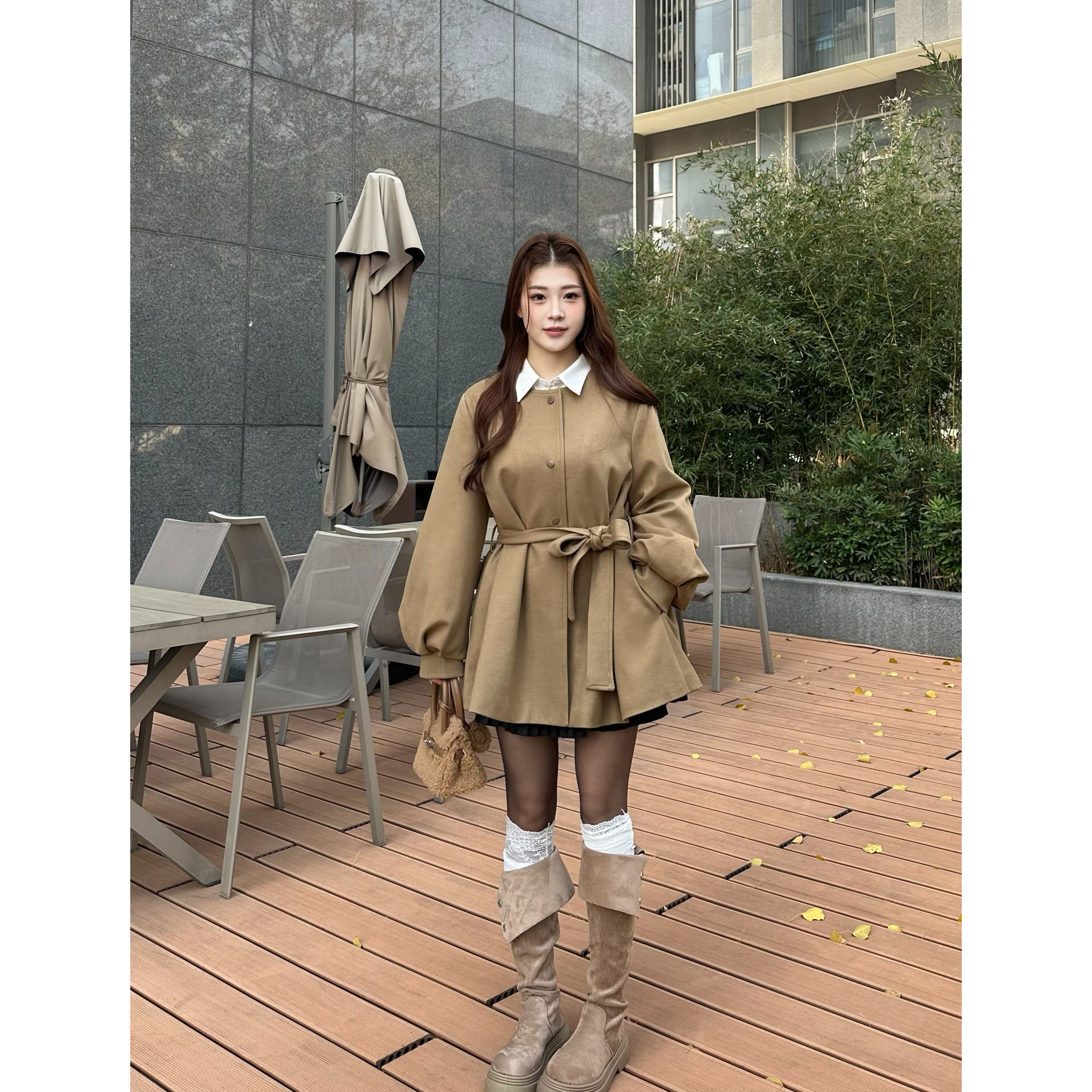 韩系千金羊毛短款大衣流行时尚显瘦收腰秋冬百搭款