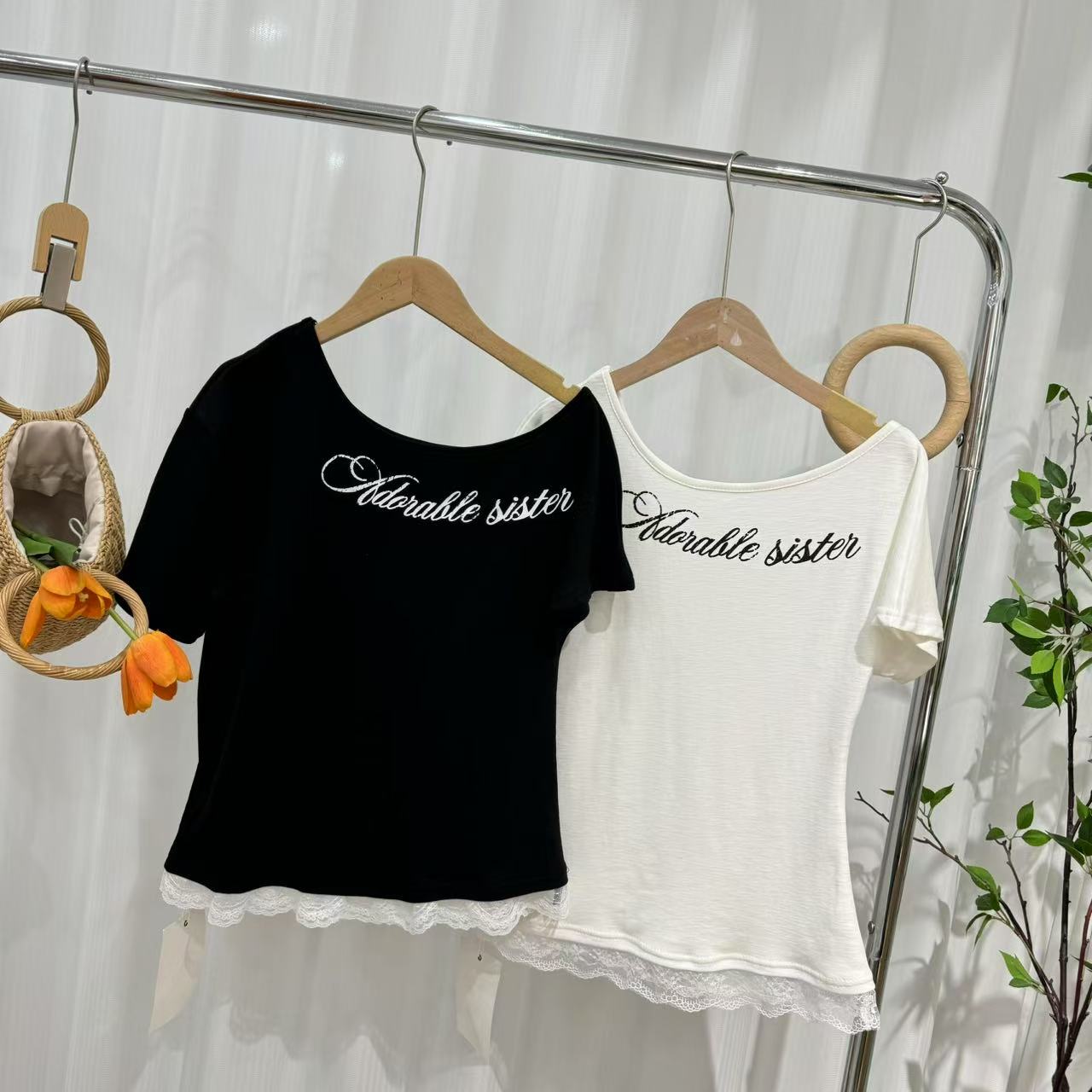 【宝贝家】7099斜肩雪花棉T恤