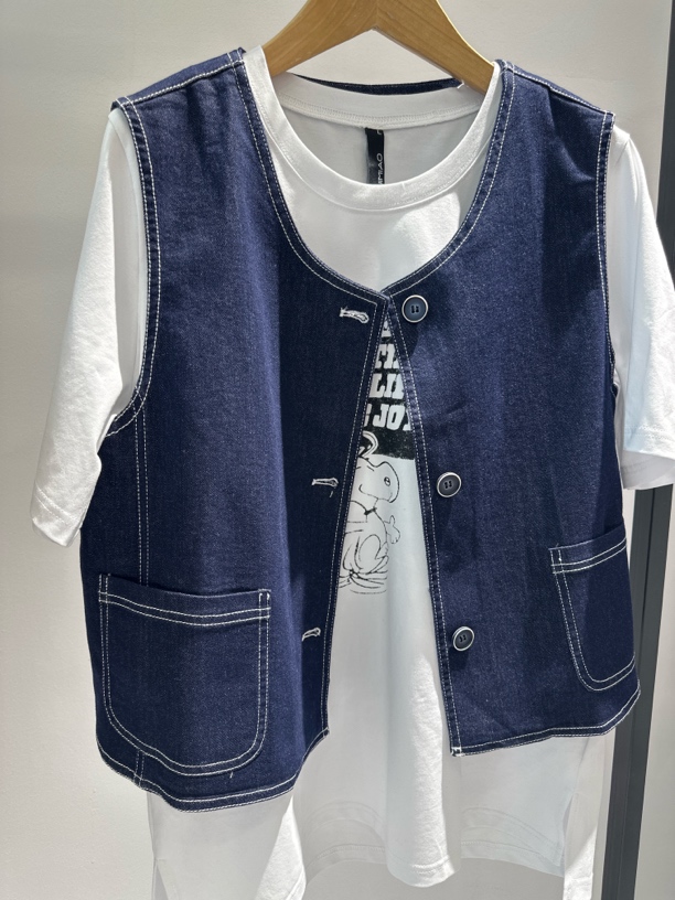 0037~水淼25春夏时尚百搭做旧蓝色牛仔休闲纯色马夹