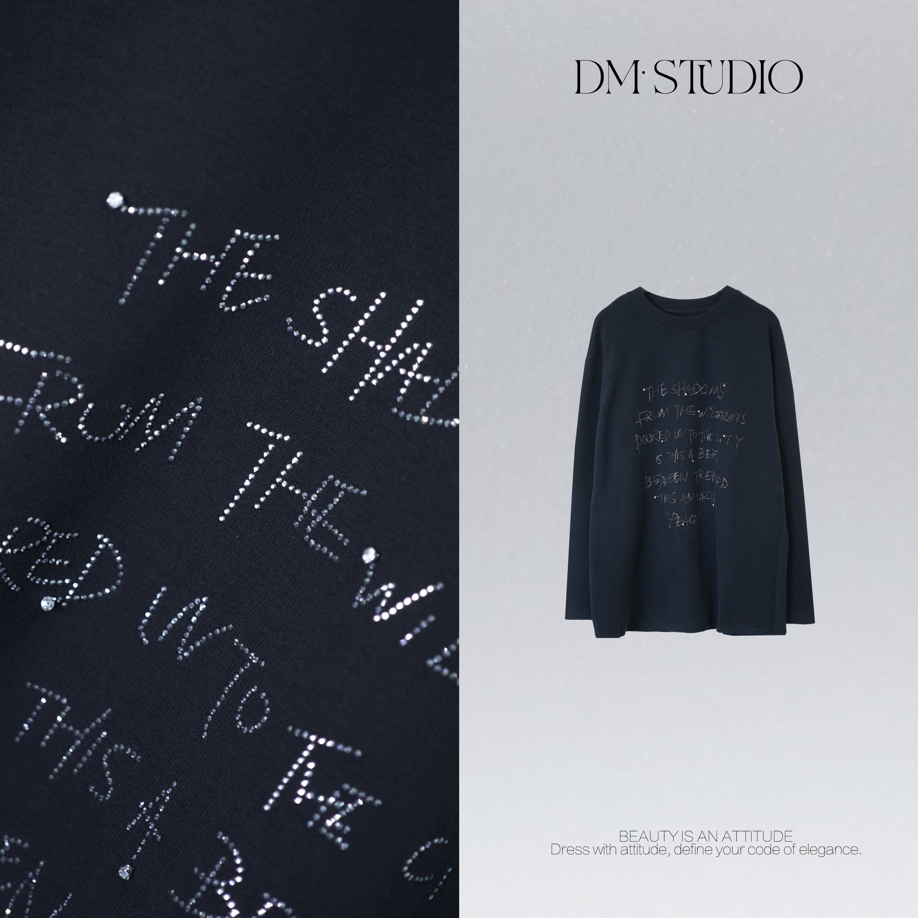 DEDM•STUDIO/极简风百搭气质精致感烫钻长袖圆领上衣2511WY/3993