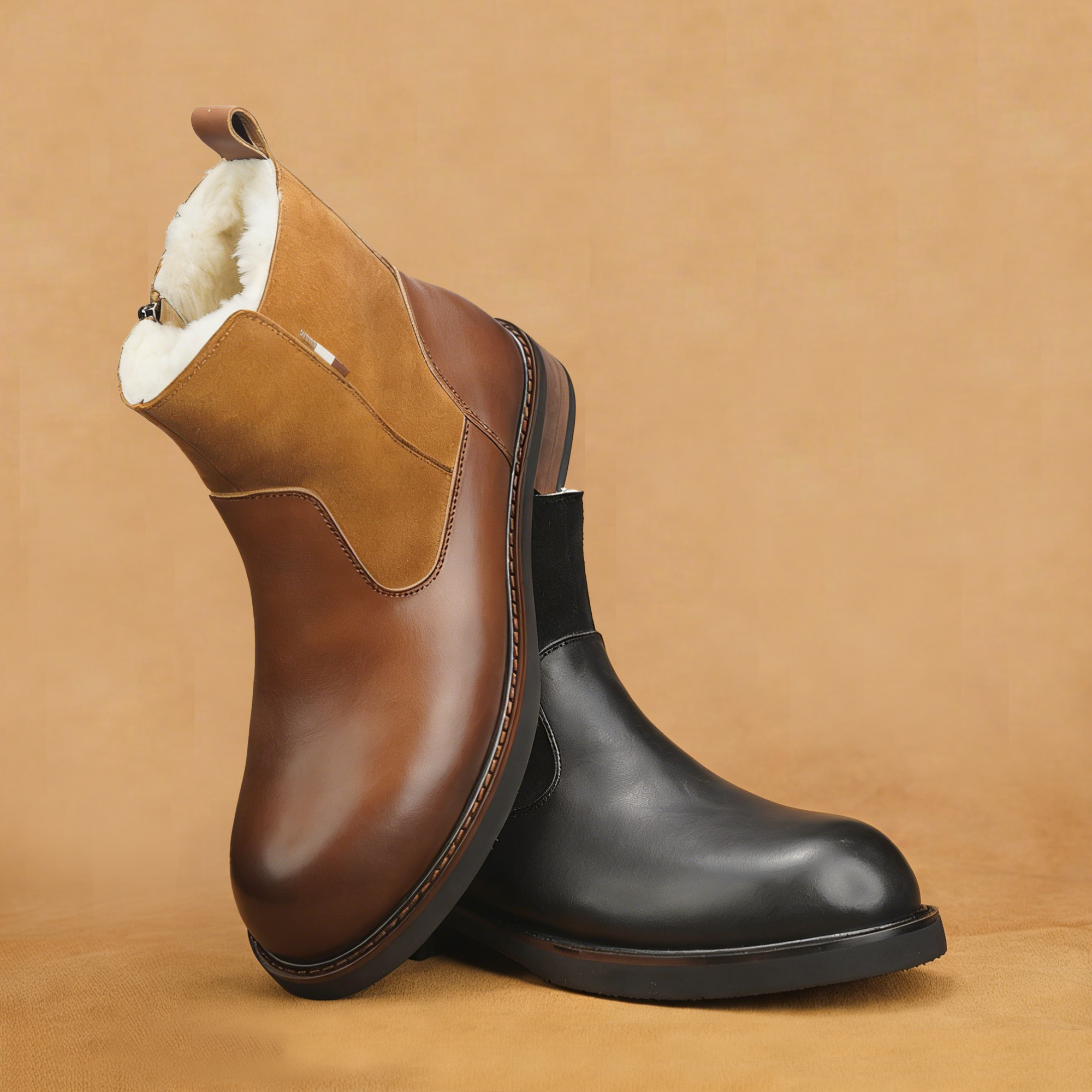 男士高帮翻皮羊毛靴