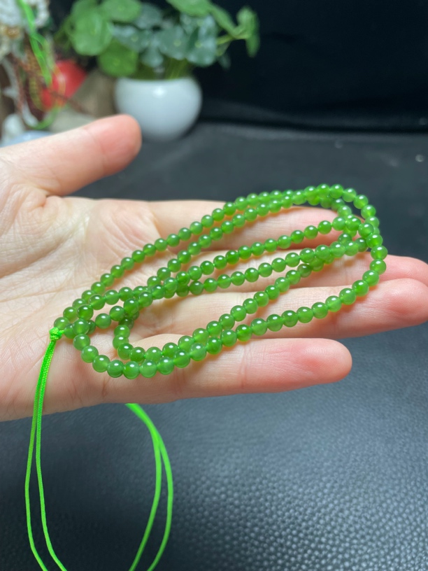 纯天然和田玉碧玉长链4mm