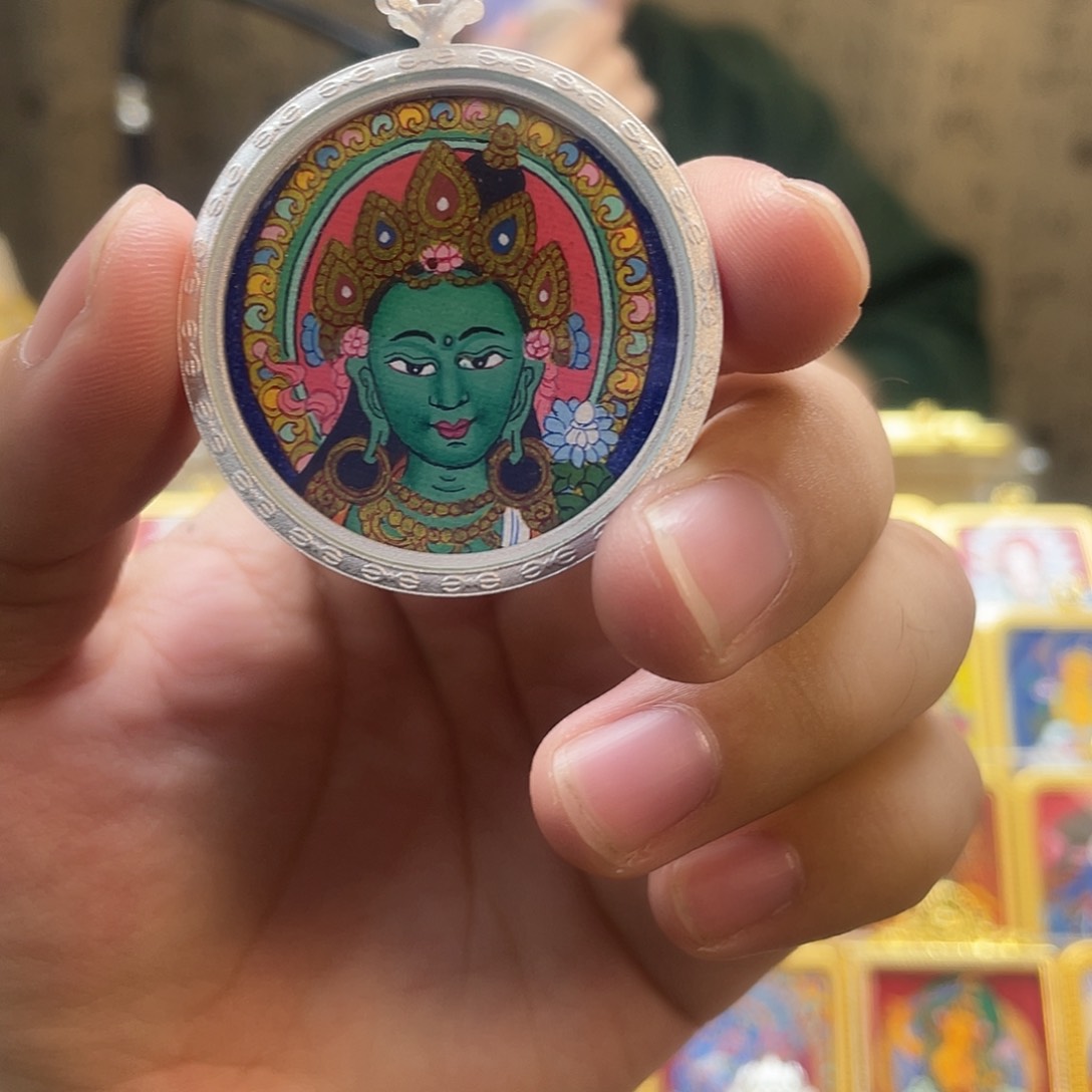 吊坠纯手绘绿度母唐卡