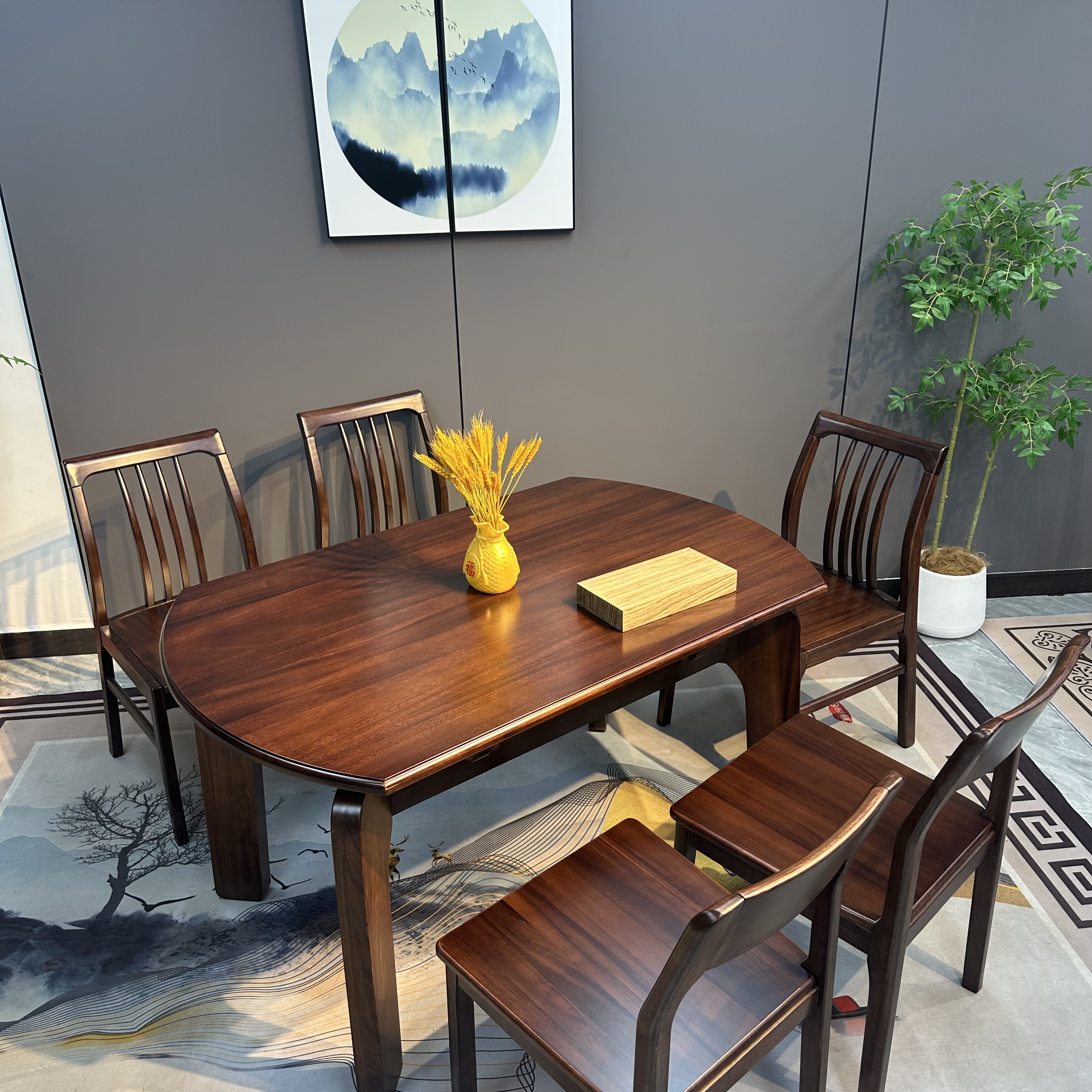 乌金木餐桌椅实木榫卯可伸缩折叠方桌变圆桌子家用方圆两用饭桌