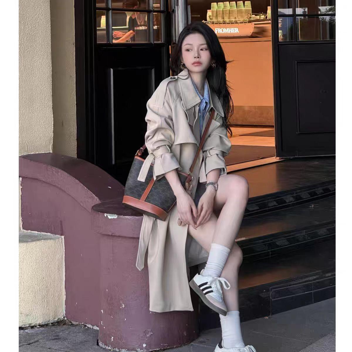 2025新款高级感卡其色网红爆款春秋韩系宽松中长款风衣外套1092