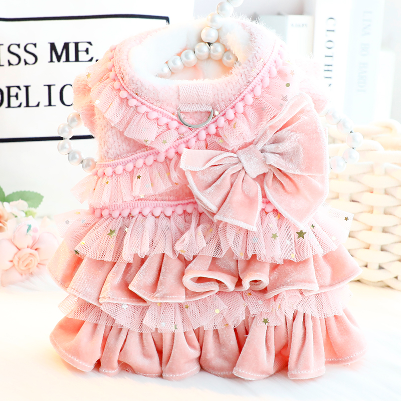 狗狗衣服秋冬装厚款猫咪公主裙棉衣麦穗多层裙小型犬泰迪宠物6878