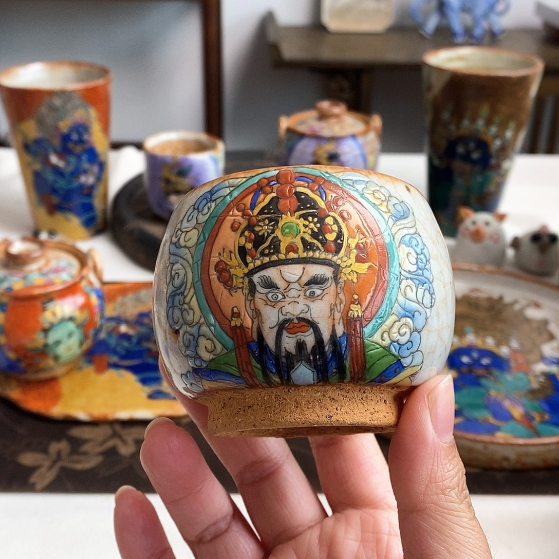 手工手绘龙五爷茶杯