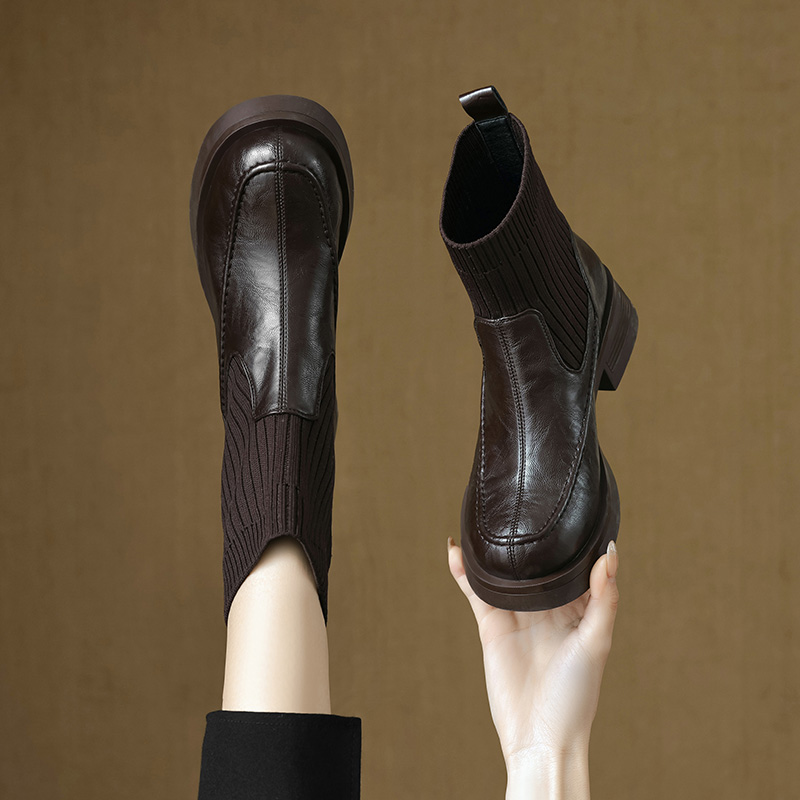 2025秋冬新款时尚百搭厚底针织毛线弹力瘦瘦靴软底复古短靴371