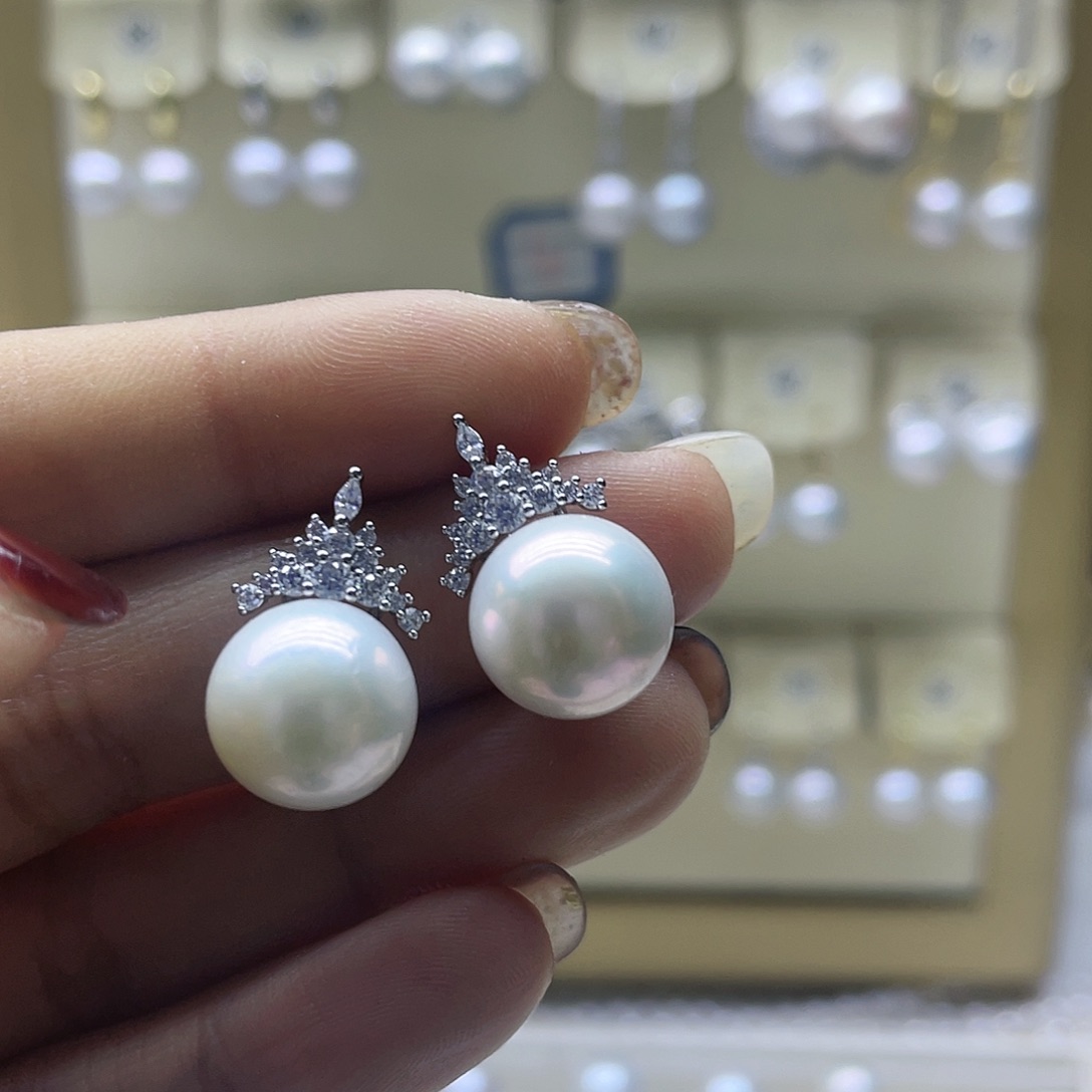 淡水珍珠耳饰银S925镶嵌