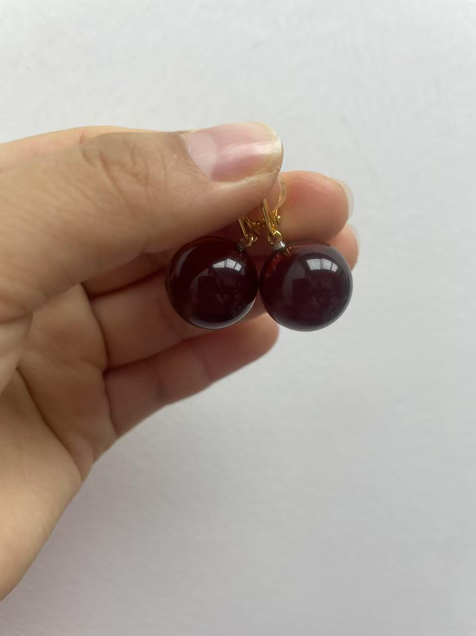 琥珀圆珠耳坠百搭时尚