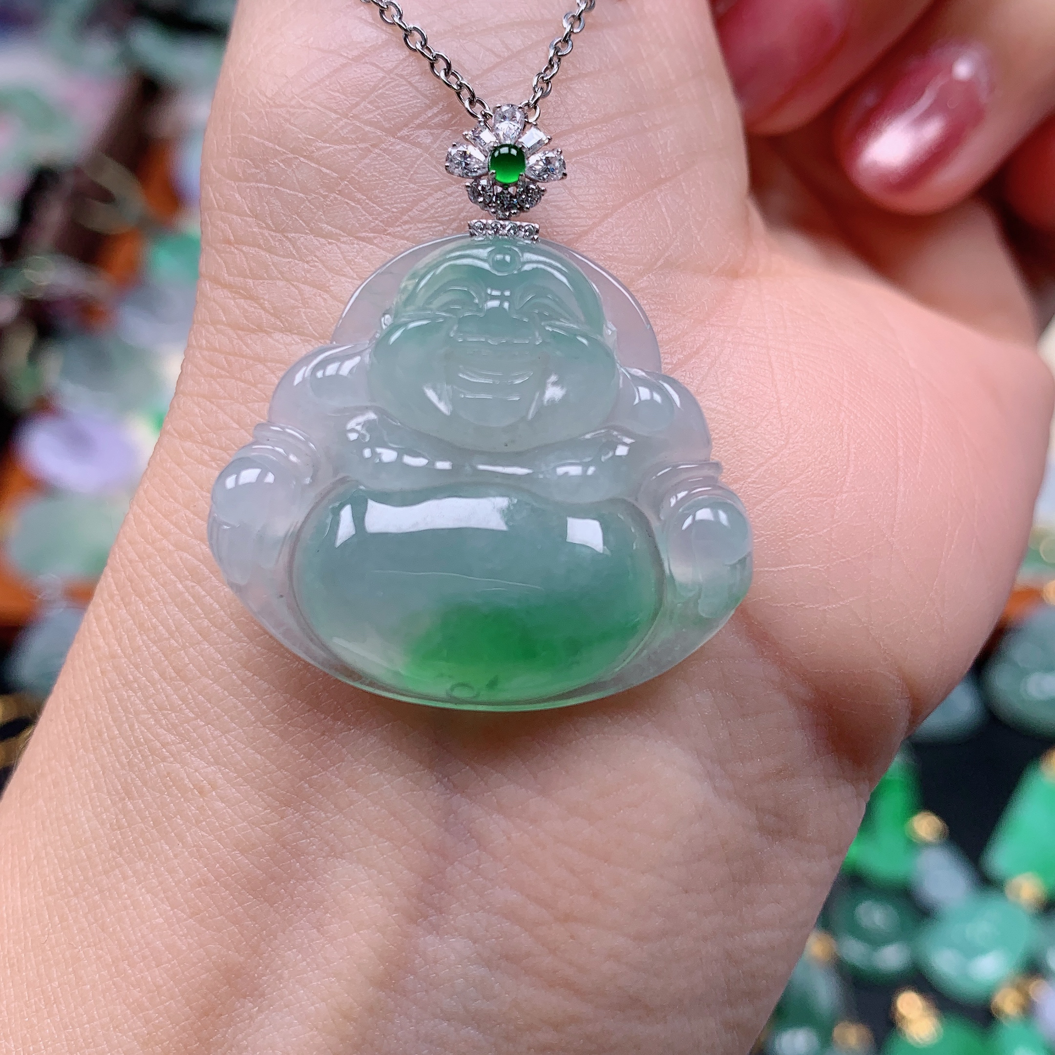 缅甸天然A货翡翠，冰飘绿佛公 编号13/1215 尺27-31.3-6