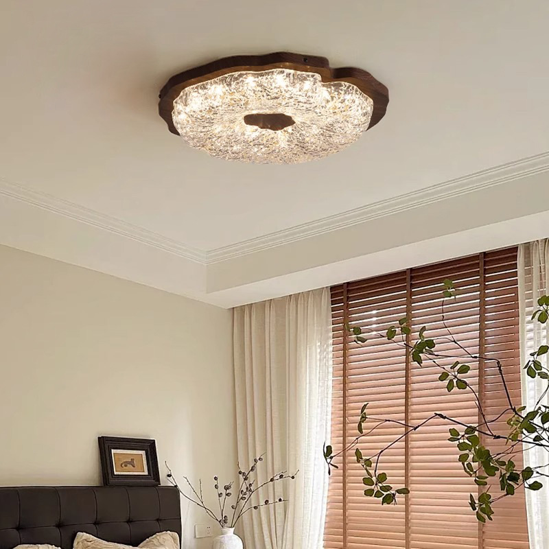 法式中古风金箔卧室吸顶灯花形树脂书房间灯复古高级感雨荷吸顶灯