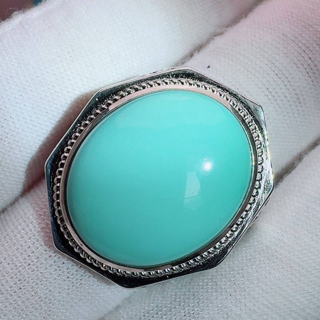 绿松石银S925镶嵌极洁净超大戒指