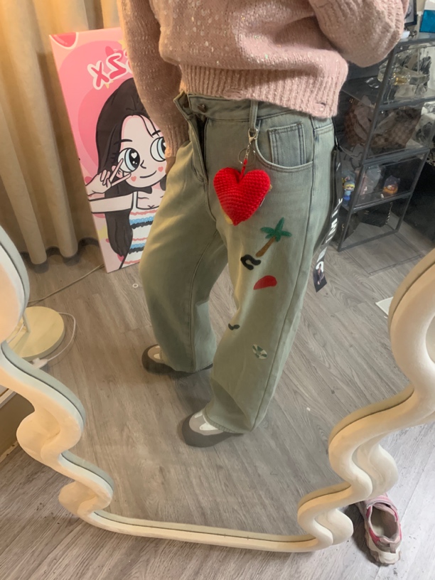 加绒牛仔裤带挂件