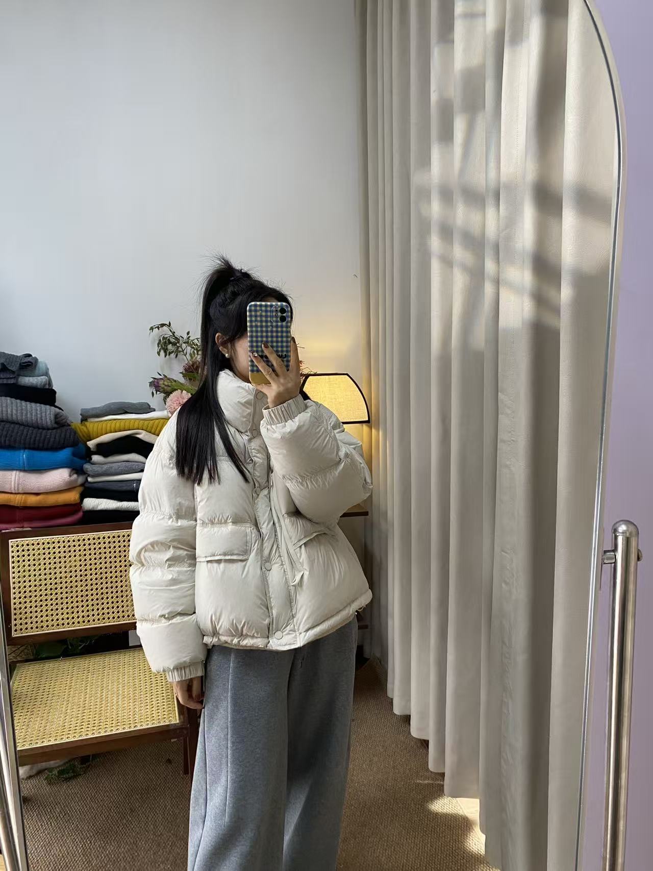 【慧慧精选】冬季新品～小奶包～高品立领短款安心绒新国标90白鸭绒