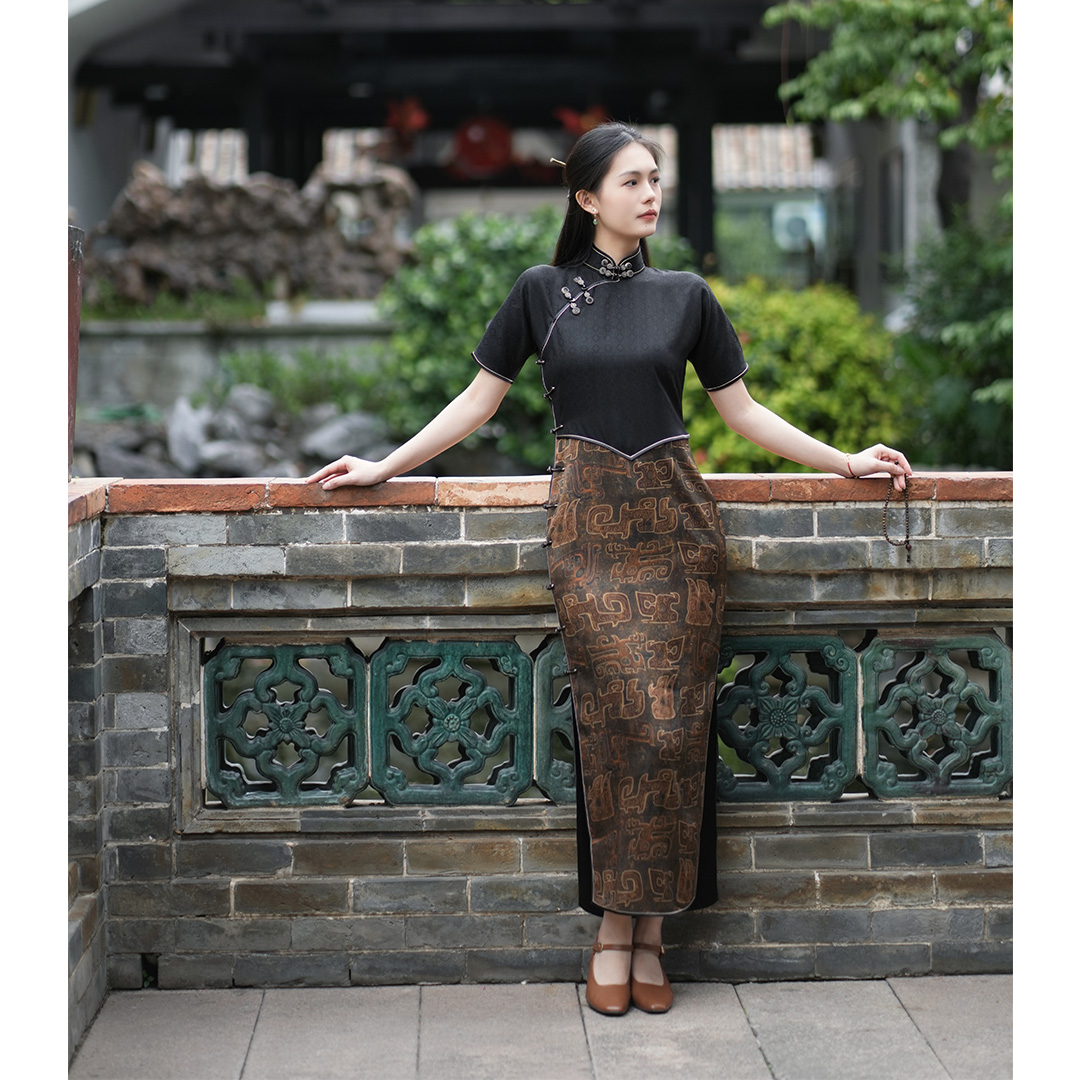 丘美【熙词】40姆米重锻香云纱无省修身手工古法中国风旗袍