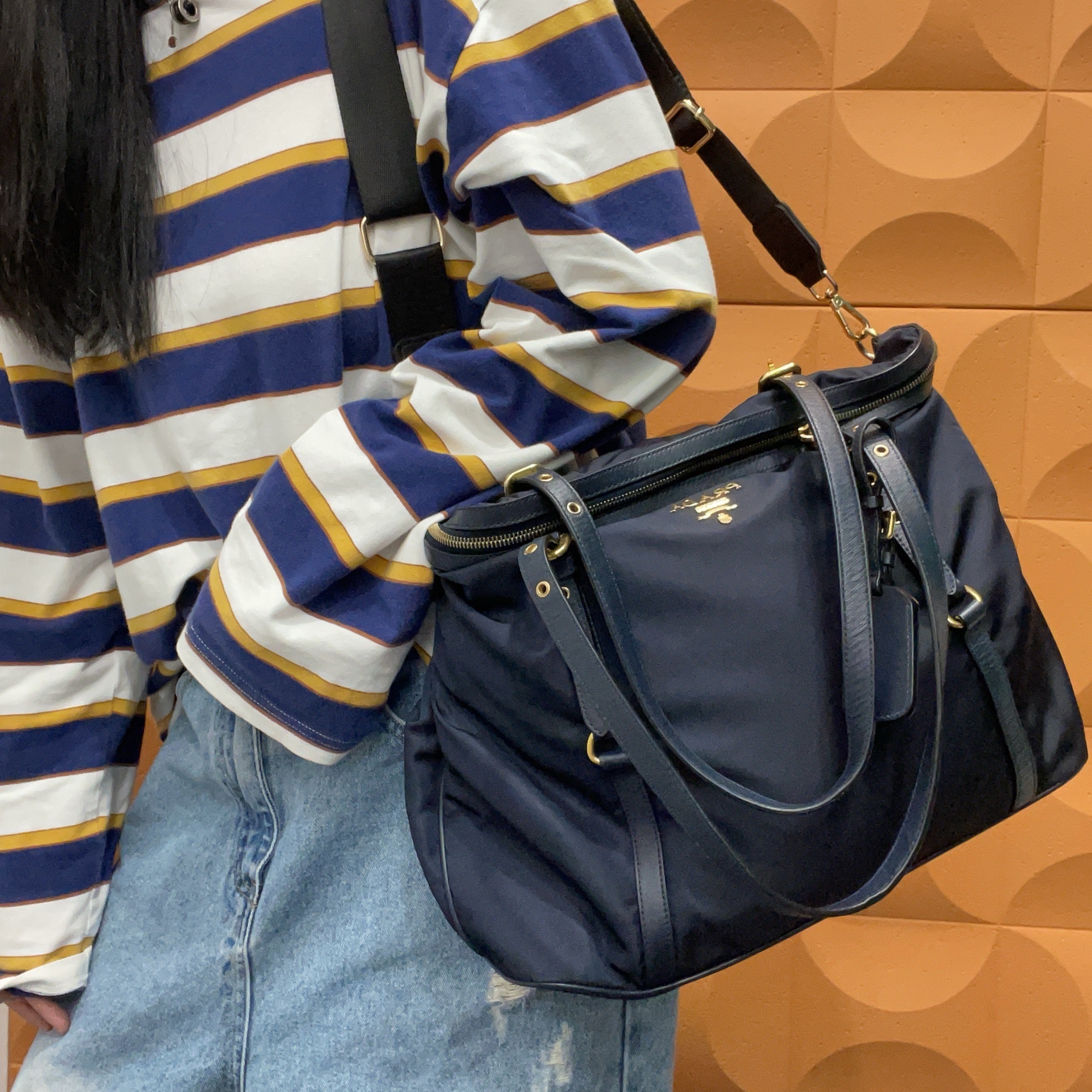 95新 Prada/普拉达 【KK】 21PP08 藏青色降落伞单肩包