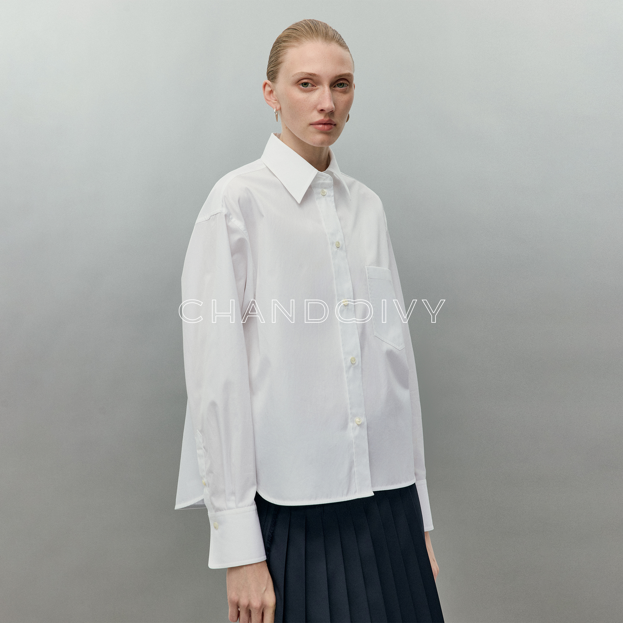 CHANDOOIVY定纺细腻柔韧高密精梳SUPIMA棉立体翻领时髦百搭短衬衫