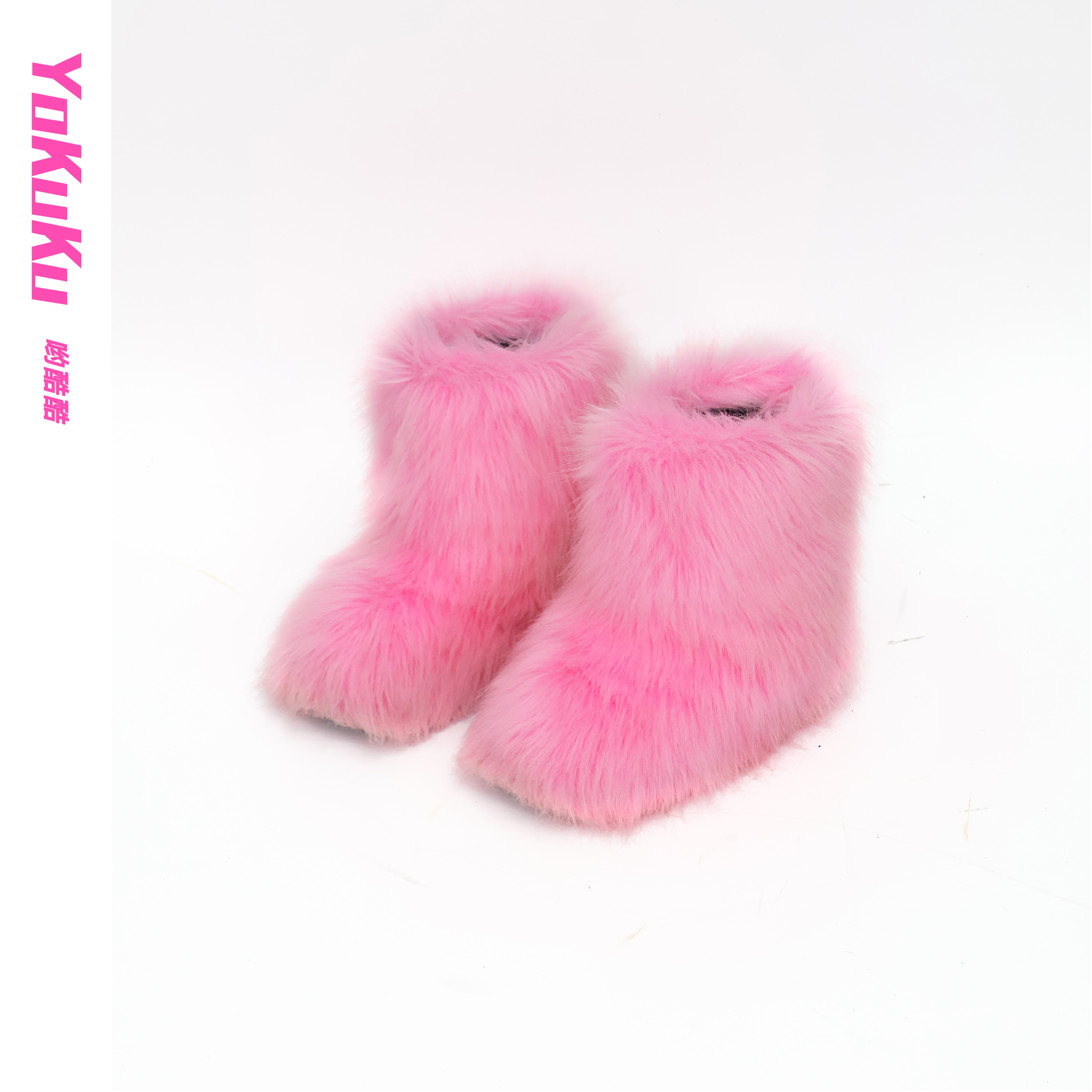 哟酷酷（雪地辣妹）小众潮酷复古保暖环保毛厚底千禧中筒雪地毛毛靴