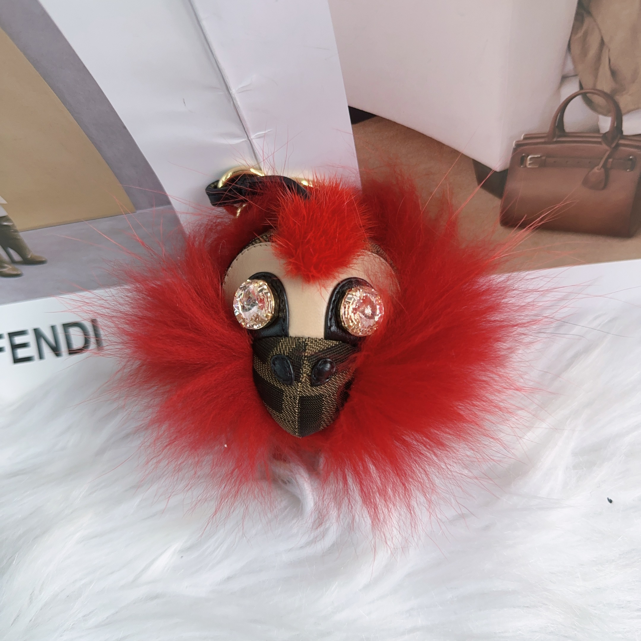 95新 FENDI/芬迪 芬迪老花带钻百搭小挂件