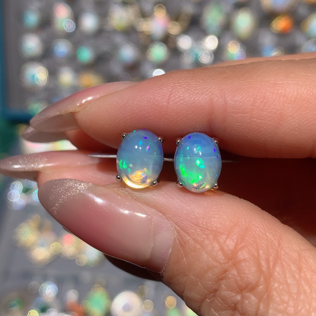 欧泊福利耳饰银S925镶嵌