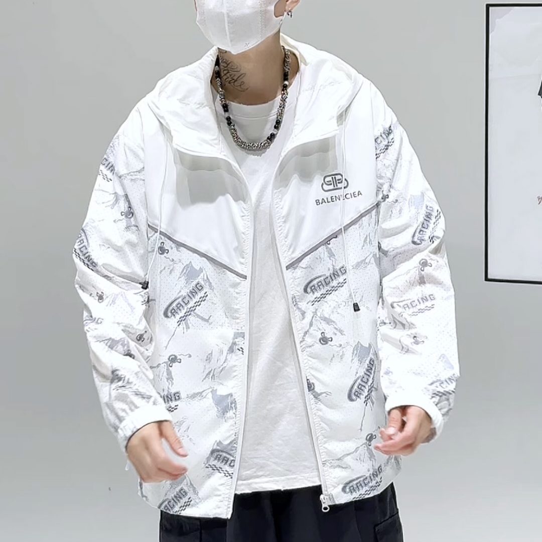 夏季青少年男生透气网眼防晒服男士连帽反光条防晒外套2520