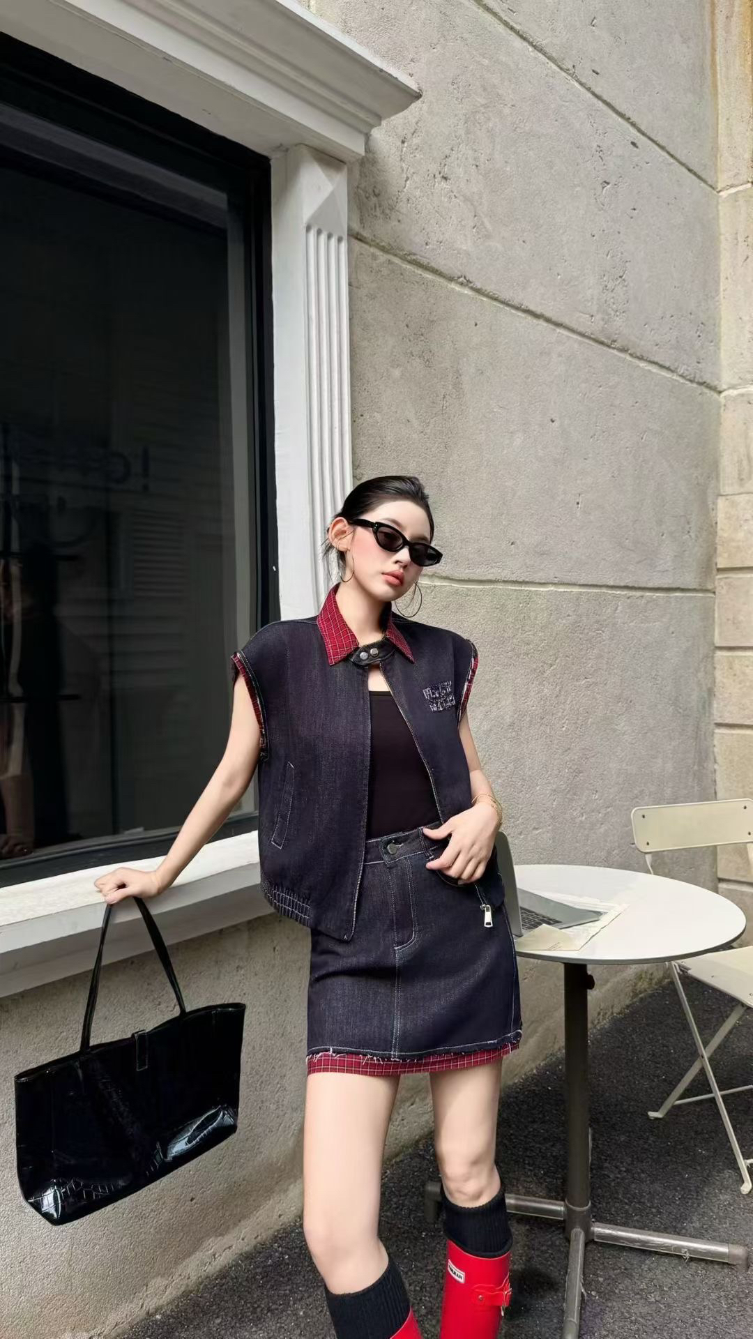 拉链宽松型拼接复古女常规款马夹马甲网红百搭女装女士