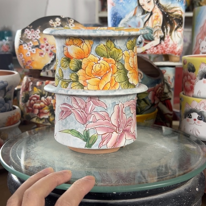 满38包邮景德镇手绘花盆