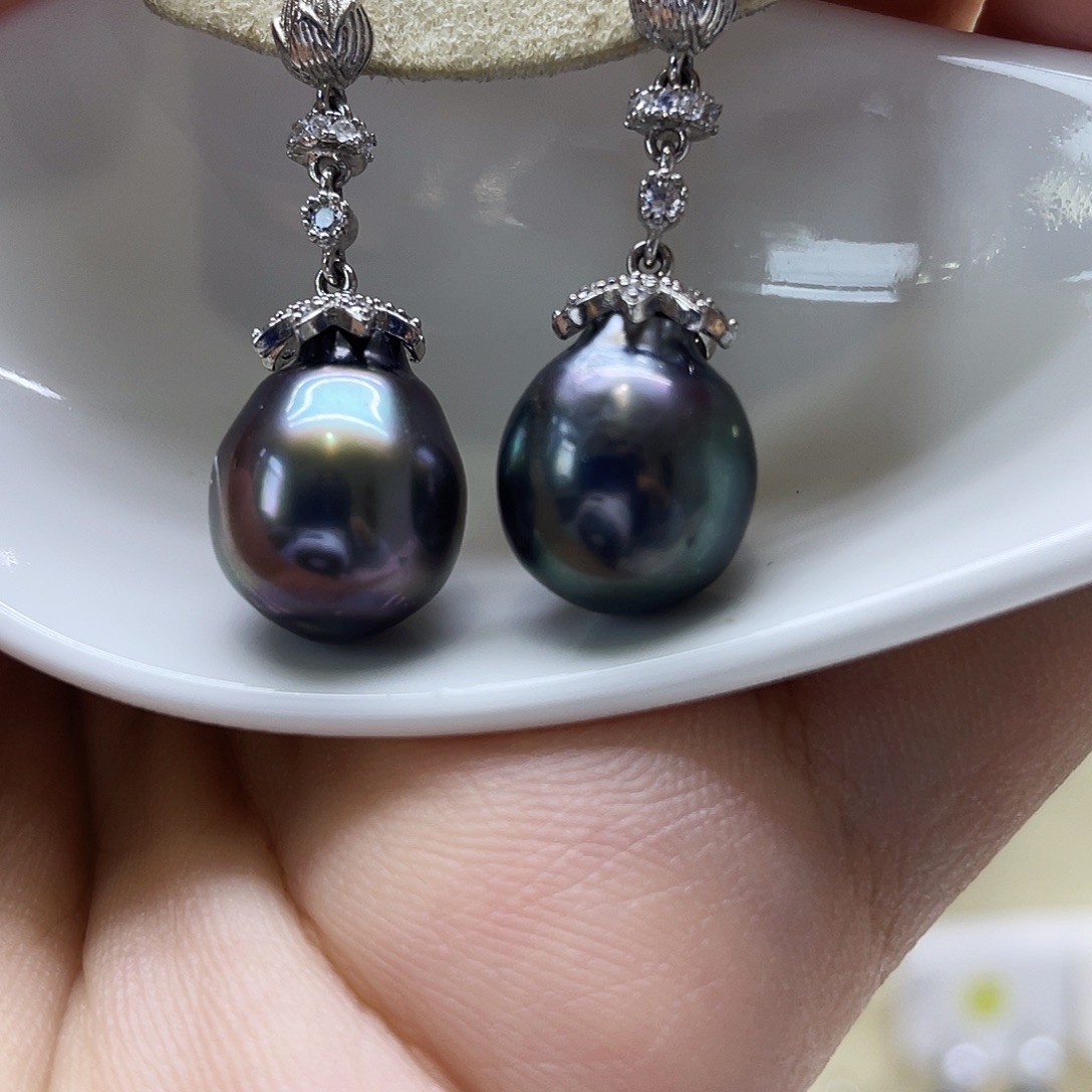 银S925镶嵌海水珍珠耳饰