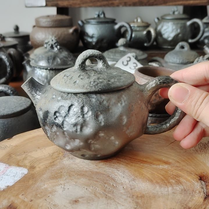 坭兴陶纯柴烧全手工薄胎锤纹茶壶