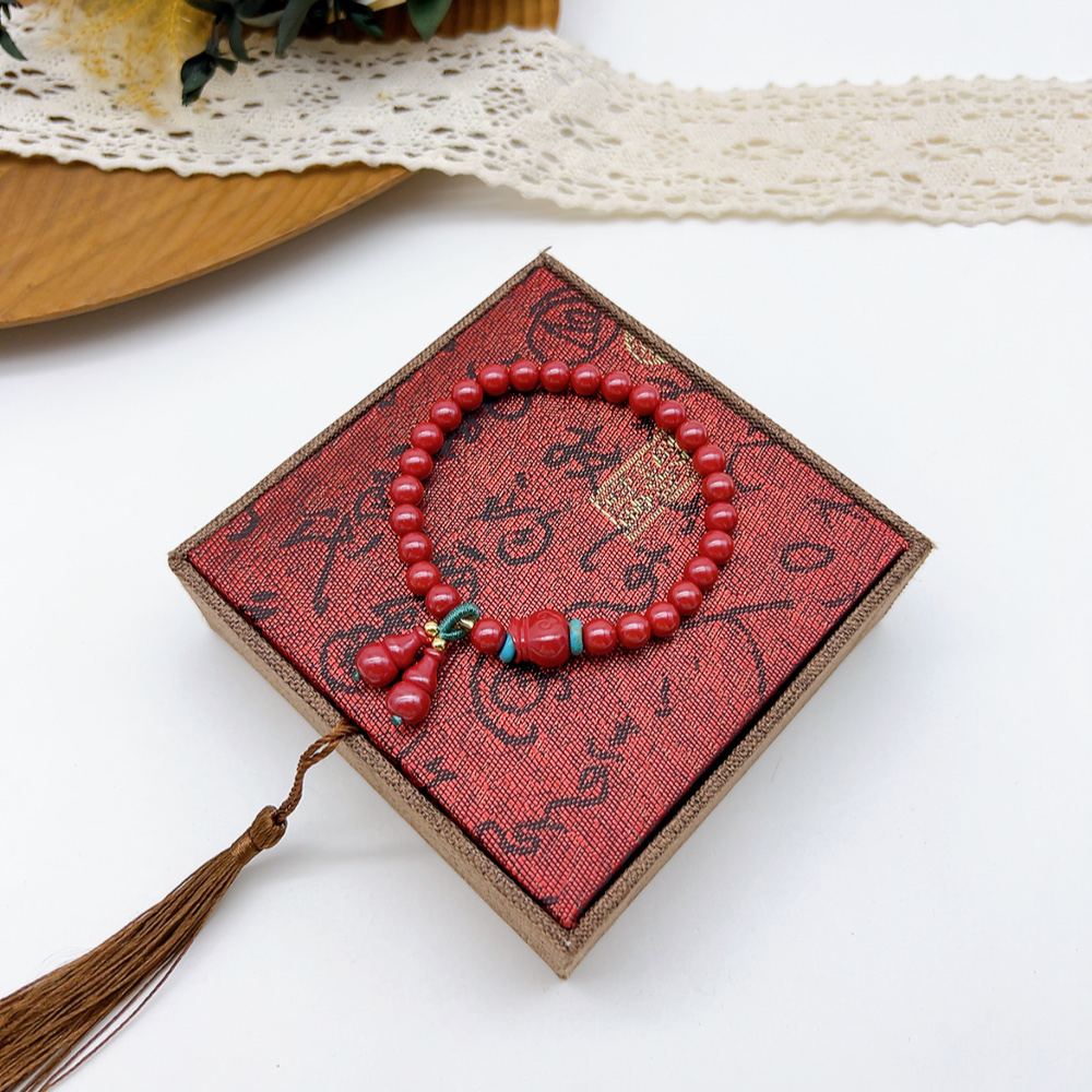 铜合金树脂手链 02677 好啊商店 红色串珠葫芦手链 弹力绳