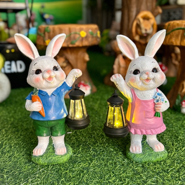 太阳能兔子提灯可爱树脂摆件花园庭院阳台装饰幼儿园温馨布置摆设