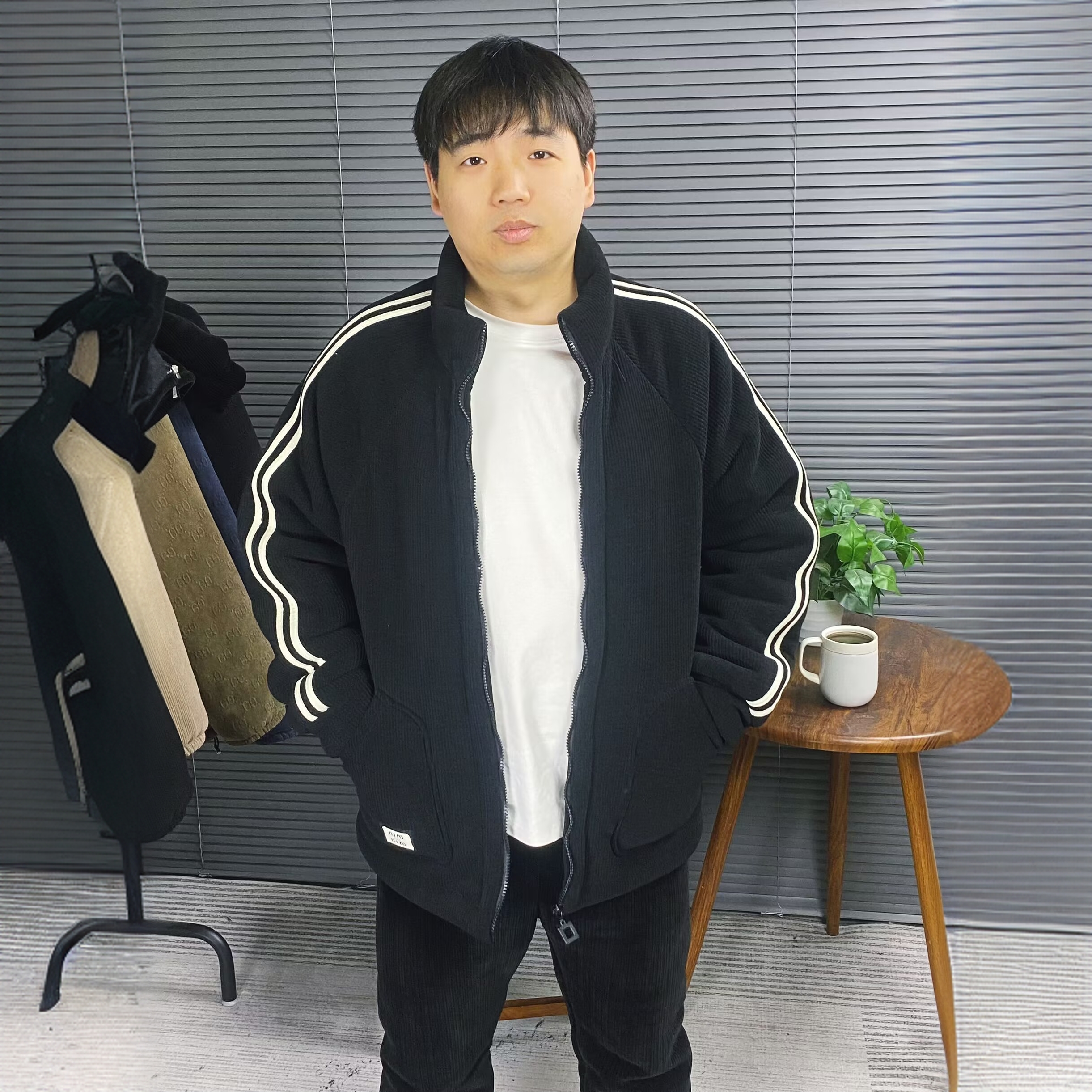 【简约】双条杠男士休闲家居服三层加绒加厚冬季保暖男款睡衣可外